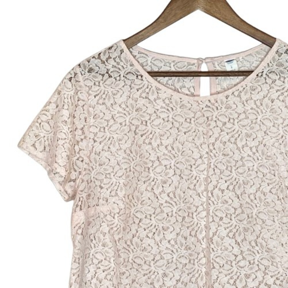 Old Navy Womens Sheer Floral Lace Top Size L Pink Coquette Romantic Soft Girl - Picture 3 of 11